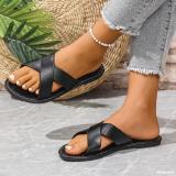 Plus Size Women Cross Strap Flat Sandals Wide Strap Open Toe Beach Slippers
