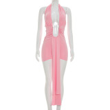 Women Halter Neck Lace-Up Backless Bodycon Dress