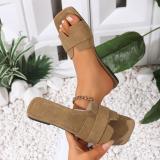 Plus Size Women Summer Square Toe Flat Slippers