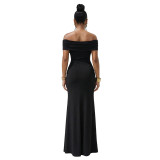 Women Sexy Off Shoulder Slit Summer Short Sleeve Dress