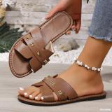Plus Size Women Casual Square Toe Flat Summer Slippers Sandals