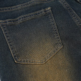 Women American Casual Washed Sexy Hollow Bell Bottom Denim Pant