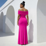 Women Sexy Off Shoulder Slit Summer Short Sleeve Dress