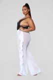Women Cover Up Pants Mesh Sexy Bell Bottom Beach Long Pants