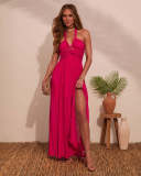 Women French Multi-Wear Lace-Up Backless Sexy Bridesmaid Maxi Dress
