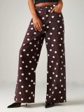 Women Polka Dot Casual Non-Stretch Denim Long Pants