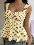 Women American Polka Dot Cami Vest Drawstring Top