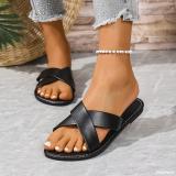 Plus Size Women Cross Strap Flat Sandals Wide Strap Open Toe Beach Slippers