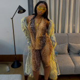 Women Print Cowl Neck Backless Halter Neck Top & Capri Pants Two-Piece Set