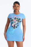 Women Summer Print Bodycon Mini Dress