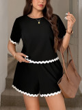 Plus Size Women Round Neck Short Sleeve Top & Shorts Fashion Two-Piece Set