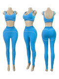 Women Color Block Stripe Sports Tank Top & Yoga Pants Tight Fitting Casual Two-Piece Set
