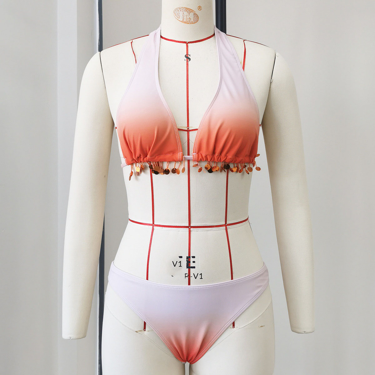 Gradient Lace-Up Low Back Bikini & Bodycon Skirt Set