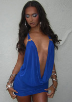 Women Summer Low Cut Halter Neck Low Back Bodycon Dress