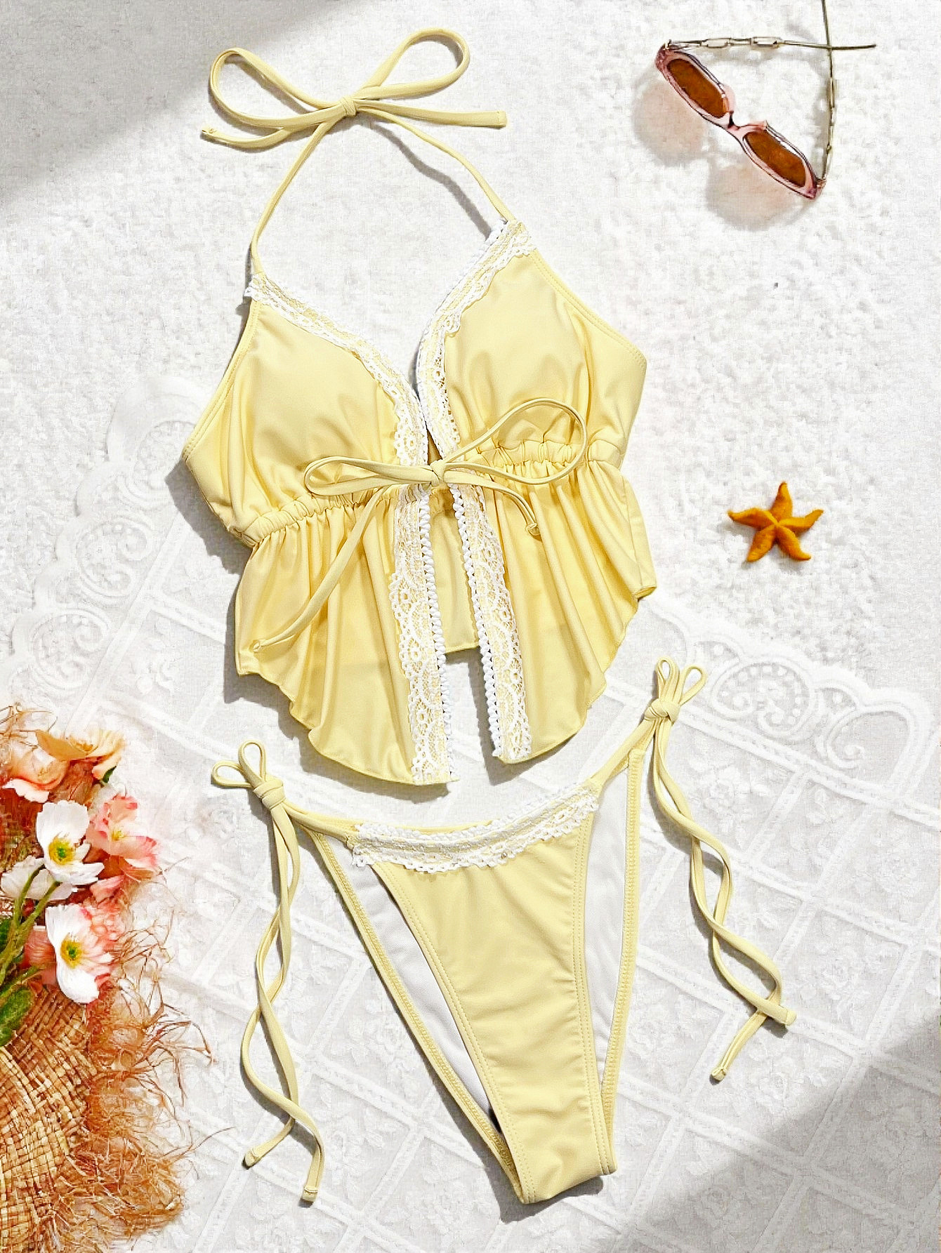 Yellow Two-Piece Bikini Swimsuit for Beach Holidays