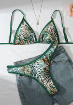 Women Green Leopard Print Slim Fit Two Pieces Bikini Swimsuit Women Green Leopard Print Slim Fit Two Pieces Bikini Swimsuit