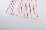 Women Summer Polka Dot Printed Slim Fit Halter Neck Tank Top & Pants Set