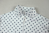 Women Chic Polka Dot Two-Piece Set Crop Short Sleeve Lace-Up Design Top and Skirt Set