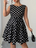 Plus Size Women Summer Polka Dot Retro Slim Waist A-line Dress