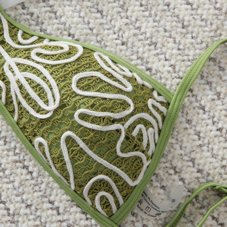 Olive Green Textured Adjustable Strap Two-Piece Bikini Swimsuit