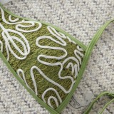 Women Olive Green Texture Adjustable Strap Two Pieces Bikini Swimsuit
