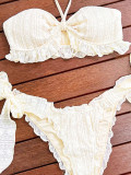 Women Low Back Strapless Halter Neck Two Pieces Bikini Swimwear