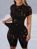 Plus Size Women Solid Color Slim Fit Two Piece Shorts Set