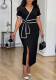 Plus Size Women Summer Solid Color Trim Short Sleeve Split Dress Elegant Career Wear