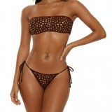 Women Strapless Metal Dot Lace-Up Two Pieces Bikini Swimsuit