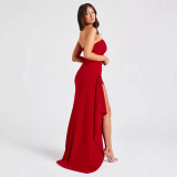 Women Summer Strapless Side Slit Irregular Bodycon Dress