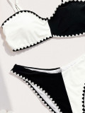 Women Strapless Two Pieces Bikini Black & White Colorblock Swimwear