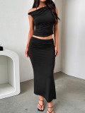 Women Autumn Slash Shoulder Slim Fit Two-Piece Skirt Set