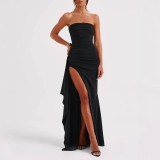 Women Summer Strapless Side Slit Irregular Bodycon Dress