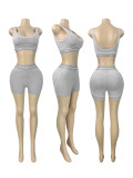 Women Color Block Stripe Sports Tank Top & Yoga Pants Tight Fitting Casual Two-Piece Set