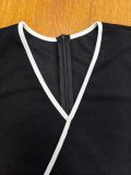 Plus Size Women Summer Solid Color Trim Short Sleeve Split Dress Elegant Career Wear