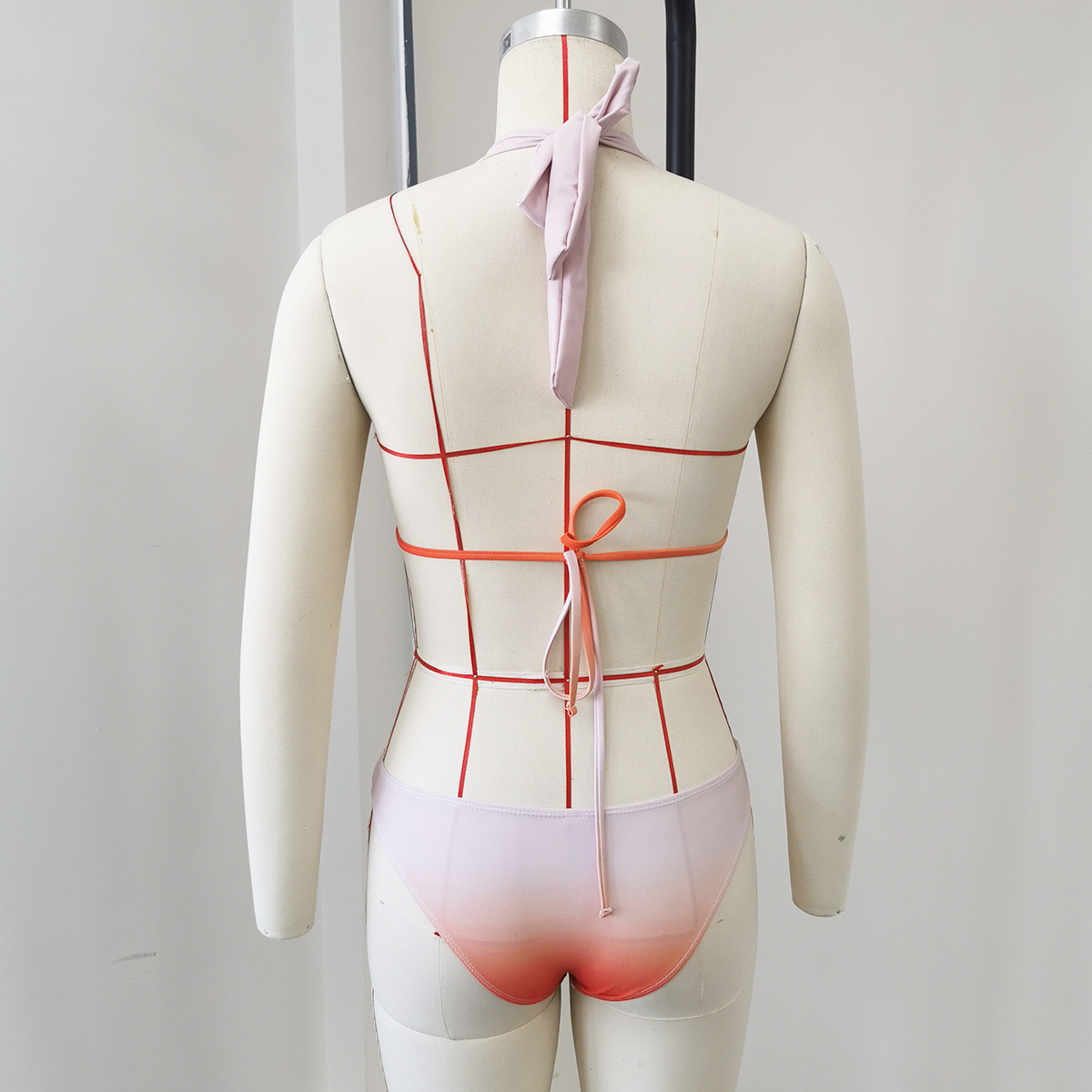 Gradient Lace-Up Low Back Bikini & Bodycon Skirt Set