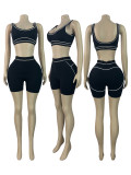 Women Color Block Stripe Sports Tank Top & Yoga Pants Tight Fitting Casual Two-Piece Set