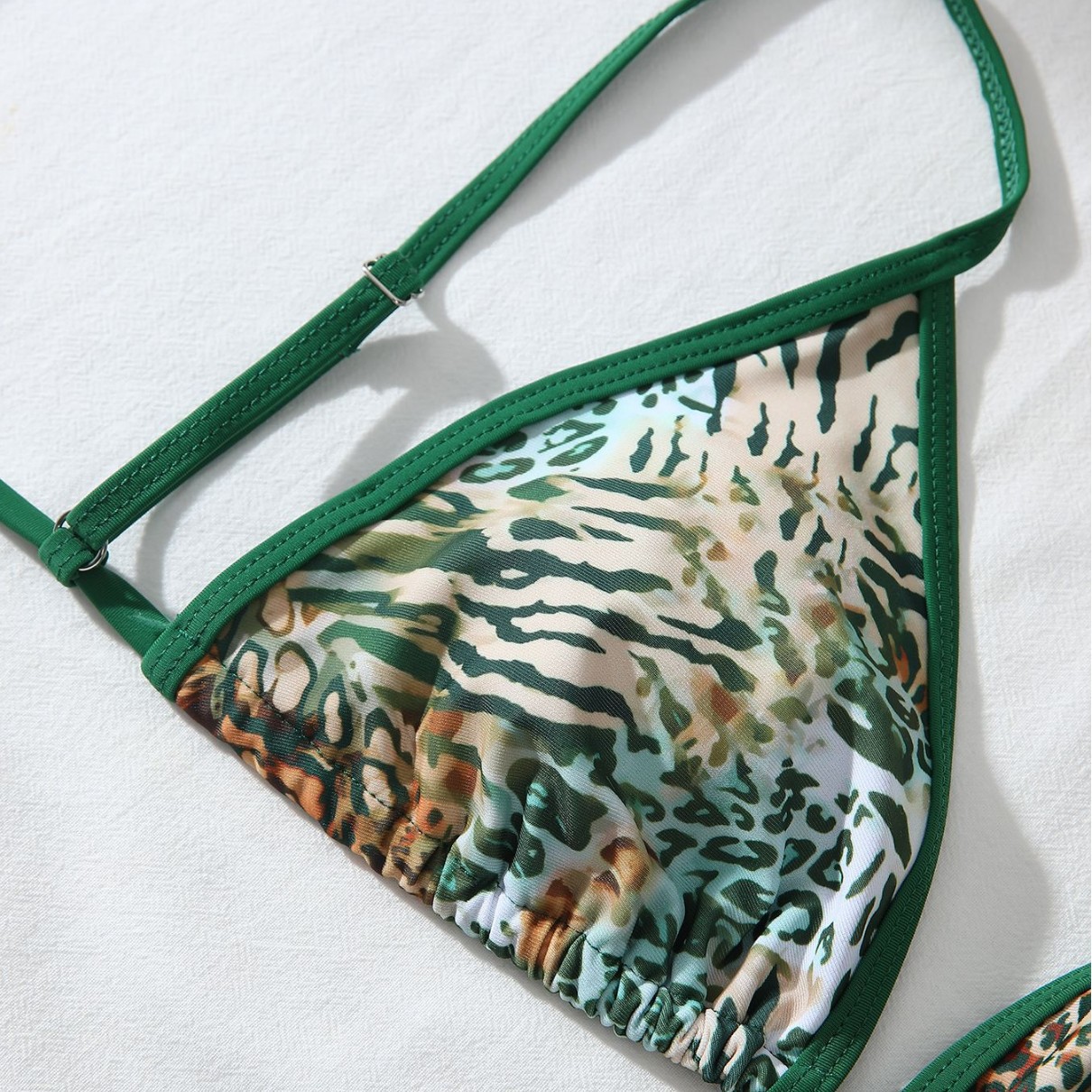 Green Leopard Print Slim Fit Two-Piece Bikini Swimsuit