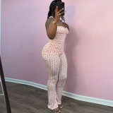 Women Summer Polka Dot Printed Slim Fit Halter Neck Tank Top & Pants Set