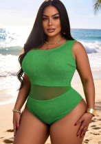 Plus Size Women One-Piece Slim Fit Mesh Patchwork Swimsuit