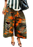 Women Casual Camouflage Ripped Loose Wide-Leg Denim Pants