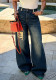 Women Asymmetrical Letter Patch Washed Denim Pants