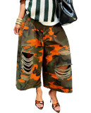 Women Casual Camouflage Ripped Loose Wide-Leg Denim Pants