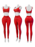 Women Color Block Stripe Sports Tank Top & Yoga Pants Tight Fitting Casual Two-Piece Set