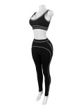 Women Color Block Stripe Sports Tank Top & Yoga Pants Tight Fitting Casual Two-Piece Set