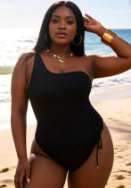 Plus Size Women Solid Color One-Shoulder Tie Waist One-Piece Slim Fit Swimsuit Plus Size Women Solid Color One-Shoulder Tie Waist One-Piece Slim Fit Swimsuit