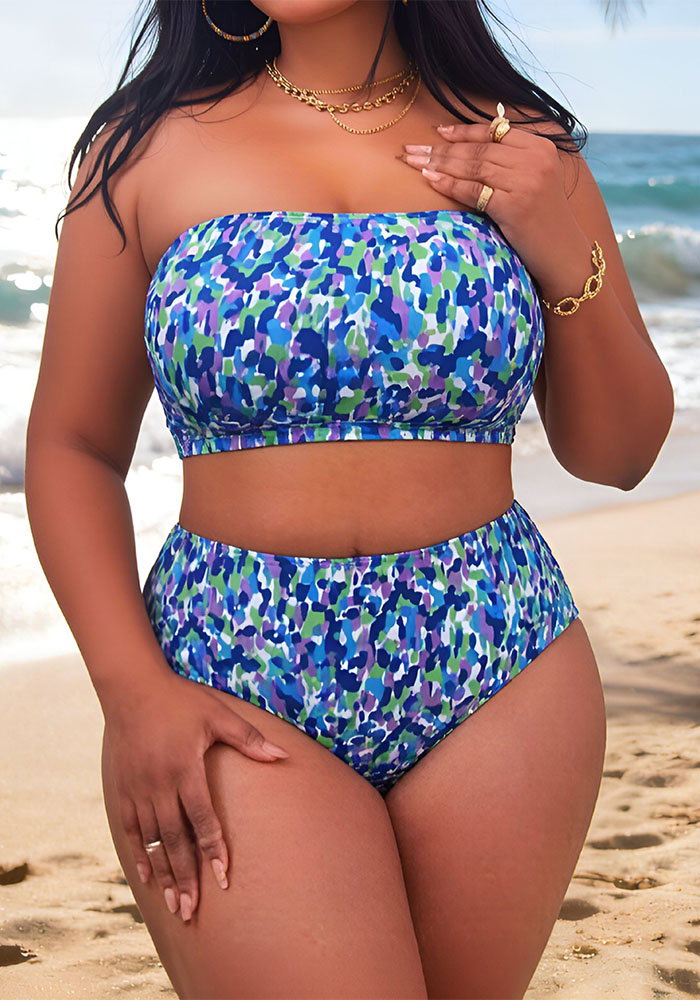 Plus Size Strapless High-Waist Two-Piece Bikini Set