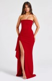 Women Summer Strapless Side Slit Irregular Bodycon Dress