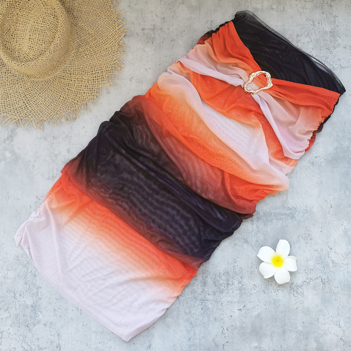 Gradient Lace-Up Low Back Bikini & Bodycon Skirt Set