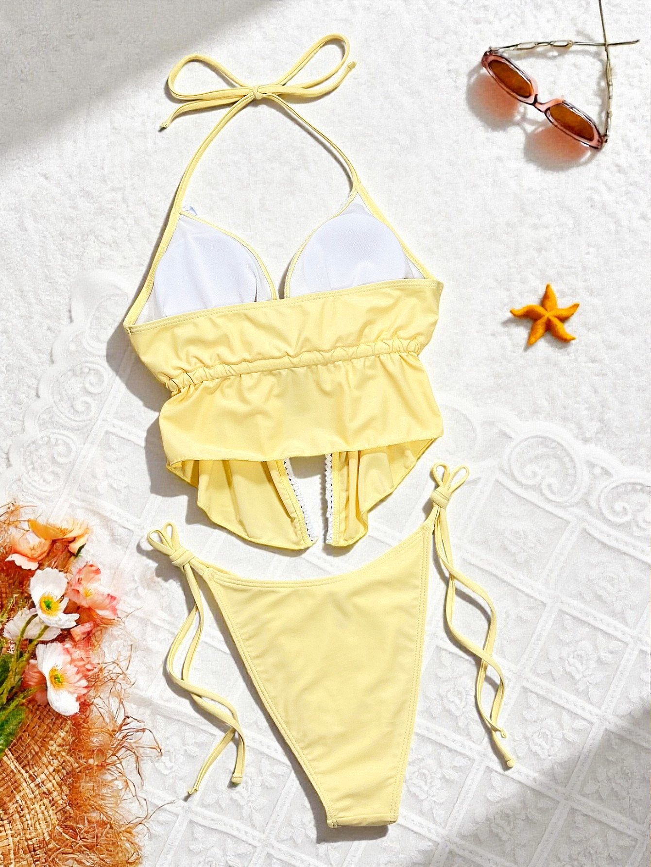 Yellow Two-Piece Bikini Swimsuit for Beach Holidays